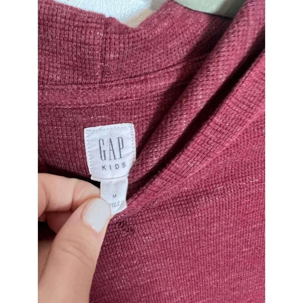 GAP KIDS Boys Youth Maroon Waffle Knit Textured Hoodie Pullover Sweatshirt M 8-9